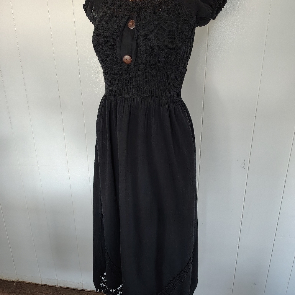 Black Smocked Dress, Made in Peru